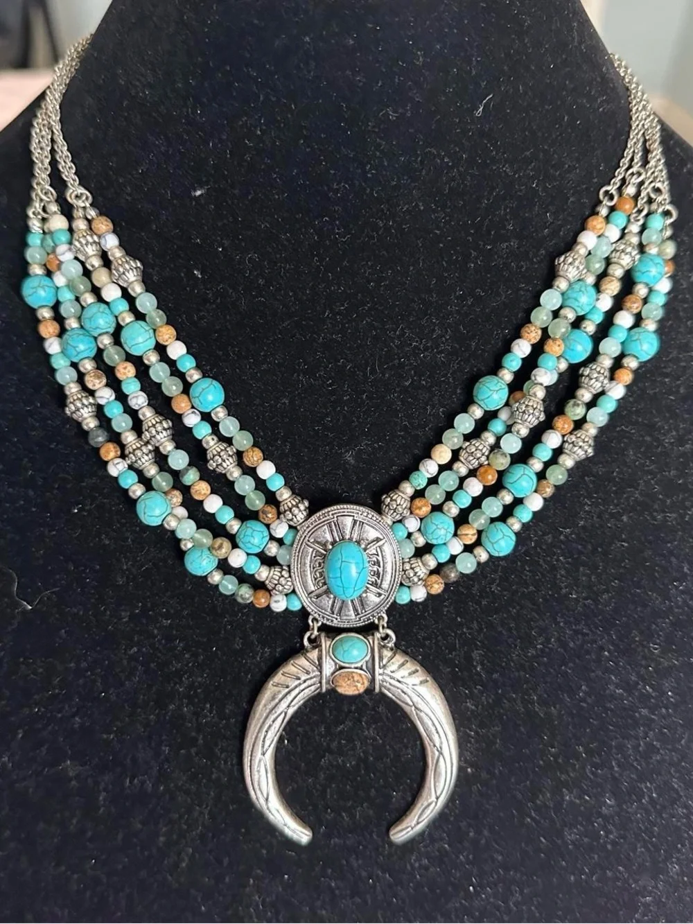 Vintage Turquoise and crystal silver bead statement necklace.